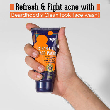 Beardhood Clean Look Face Wash for Oily and Acne Prone Skin with 2% Salicylic Acid & 1% Niacinamide 100ml | For Deep Pore Cleansing, Oil Control and Acne